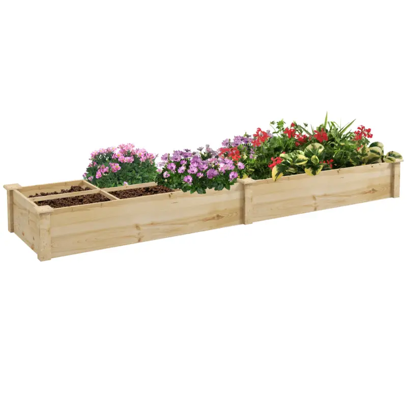 Patul supraînălțat pentru grădină și grădină de legume Outsunny cu partiție internă și fund deschis, 237x60x25cm, lemn natural Retur ușor