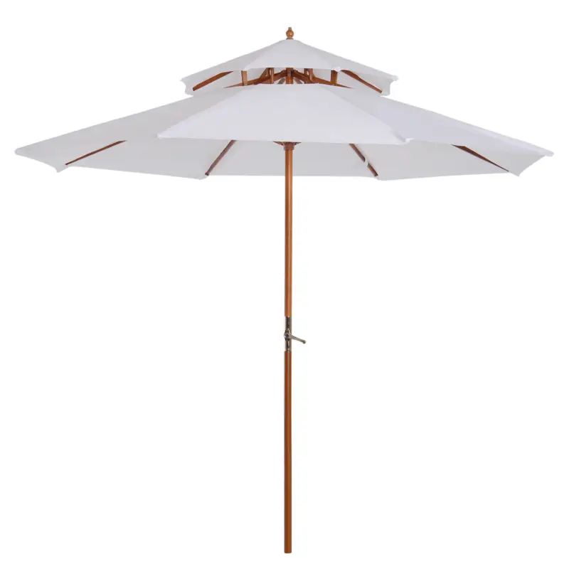 Preferatul clienților Outsunny Umbrela Gradina în Bambus și Lemn de Plop cu Dublu Acoperiș Impermeabil, Alb, Φ2.7×2.6m