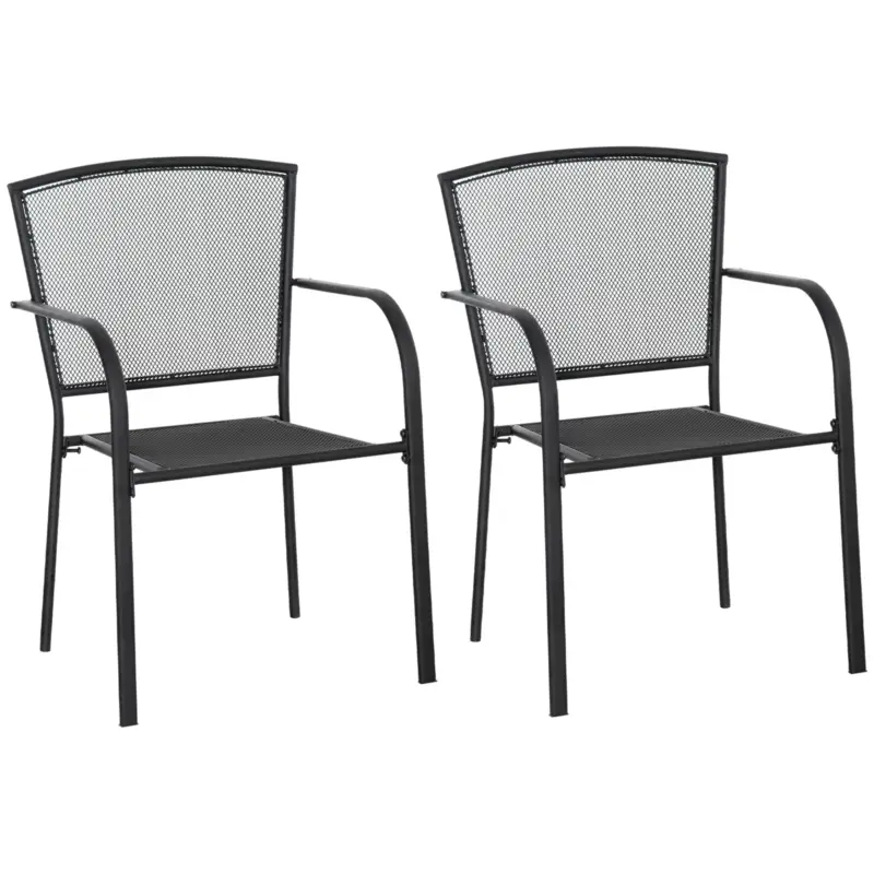Ultima șansă Outsunny Set de 2 Scaune de Gradina din Metal, Scaune de Exterior pentru Curte, Veranda si Terasa, Negru
