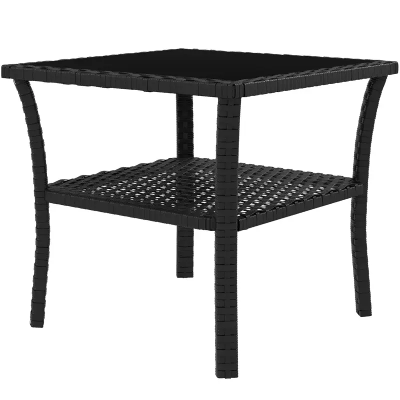 Outsunny Masă de grădină din polyrattan, 50 x 50 x 45 cm, măsuță rezistentă la intemperii pentru 4 persoane, pătrată cu poliță și blat din sticlă Cumpără online