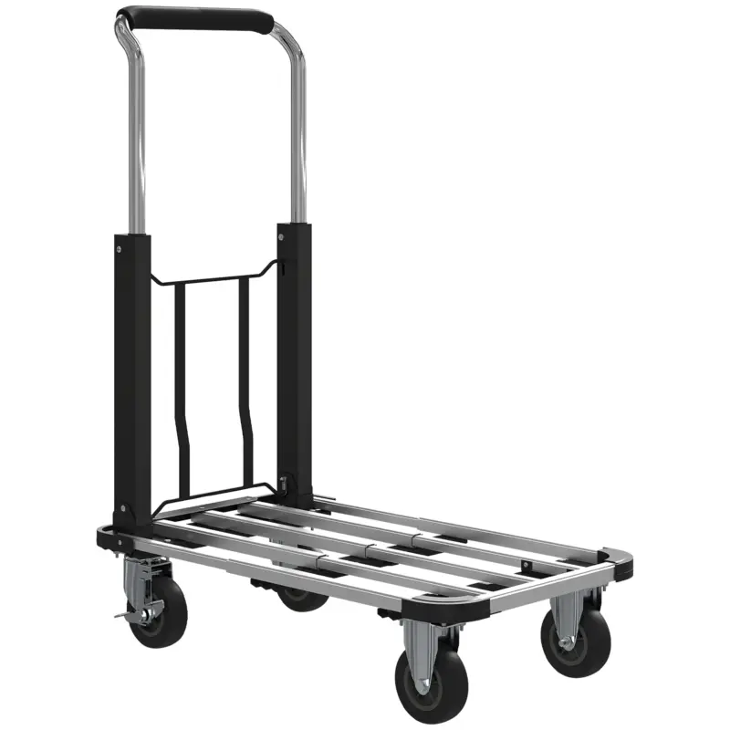 HOMCOM Cărucior pentru transport pliabil cu platformă extensibilă, capacitate 150 kg, mâner reglabil, argintiu Livrare rapidă