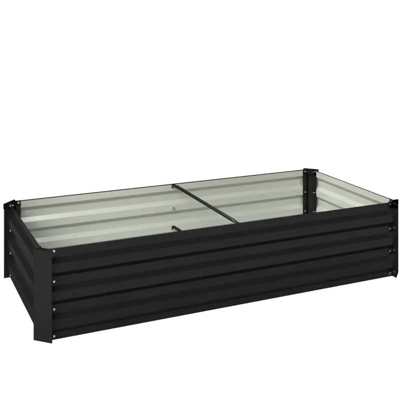 Ofertă exclusivă Outsunny Jardinieră dreptunghiulară pentru grădină din oțel galvanizat, margine de siguranță și fund deschis 150x70x30cm gri închis