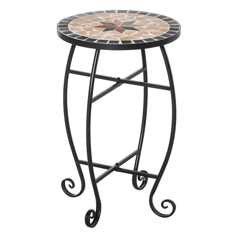 Discount Outsunny Masuta de Gradina si Exterior din Metal si Ceramica Neagra si Portocalie