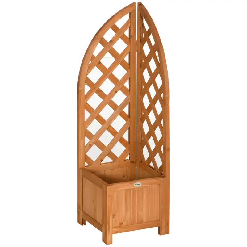 Discount Outsunny Jardiniere cu spalier de colț, orificiu de drenaj, rezistent la intemperii, lemn natural, maro, 32 x 32 x 108 cm