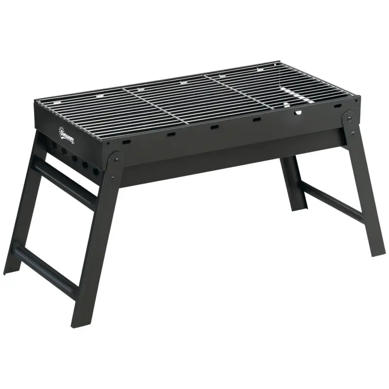 Outsunny Grătar la cărbuni de lemn pliabil portabil Grătar BBQ pe picioare cu tava de cărbuni detasabila 74L x 30l x 37H cm Popular