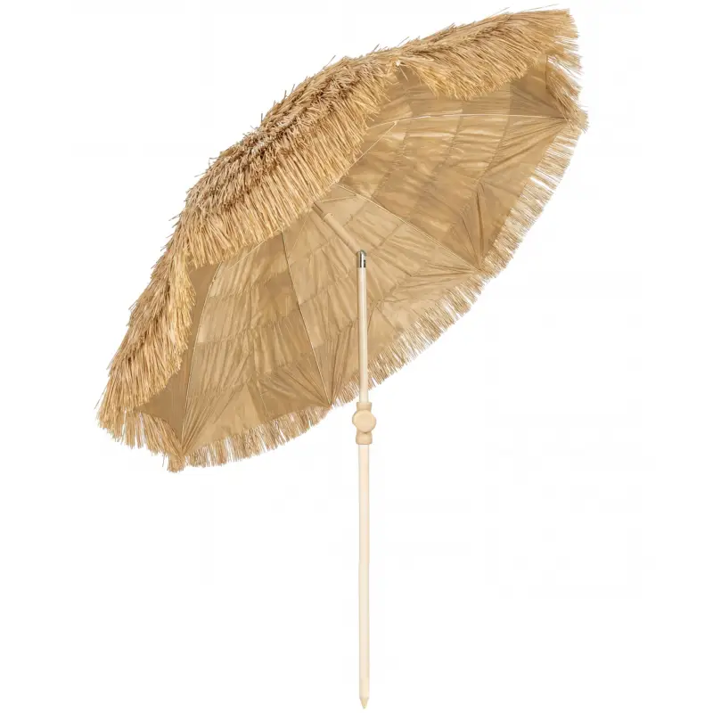 Mai ieftin Outsunny 150 cm Umbrelă Hula cu acoperiș din paie Tiki pentru plajă și grădină, cu ancoră pentru nisip, înălțime reglabilă și funcție de înclinare, umbrelă de soare cu acoperiș din paie