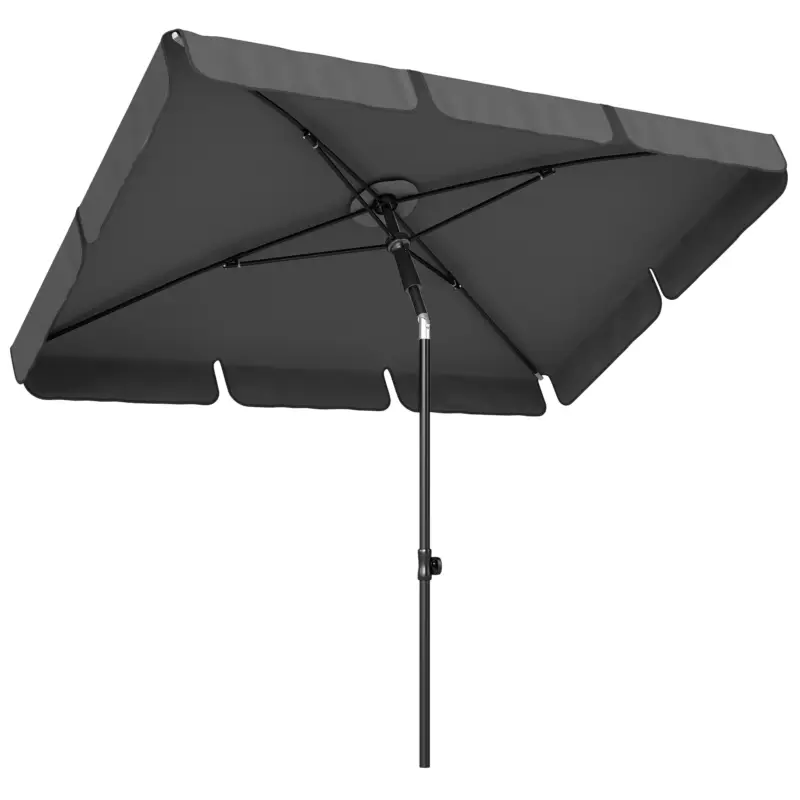 Outsunny Umbrelă de soare dreptunghiulară umbrelă pentru balcon cu înclinare în 3 trepte, mecanism cu manivelă, umbrelă de plajă cu 8 spițe 183x122x222 cm Gri închis Vezi acum