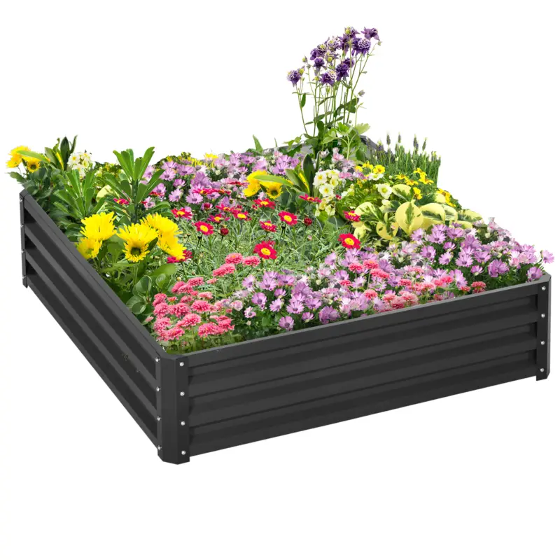 Outsunny Pat de Gradina Inaltat Galvanizat de 120x120x30cm, Jardiniera Pat Inaltat cu Cadru din Otel pentru Legume, Flori, Plante si Plante Aromatice, Gri Mai ieftin