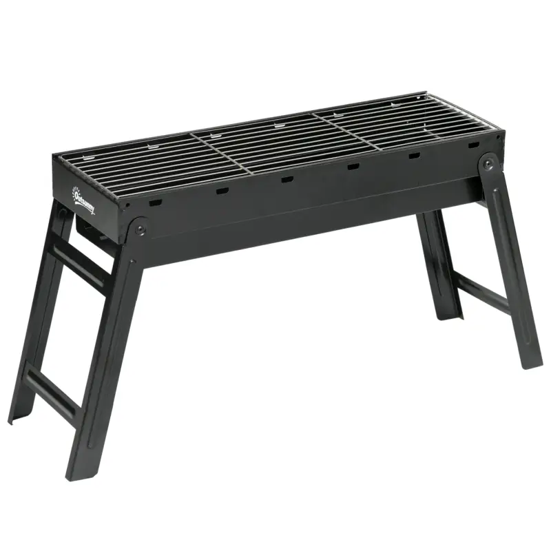 Outsunny Grătar cu Cărbune Portabil cu Picioare Pliabile și Tava Detașabilă, 74x20x38cm, Negru Reducere