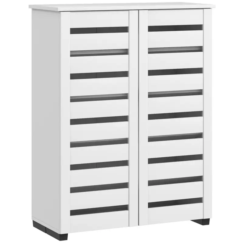 Promoție HOMCOM Mobilier pentru Pantofi cu 5 Nivele și 4 Rafturi Ajustabile, Uși cu Lamele, din Lemn, 76x33Px98 cm, Alb