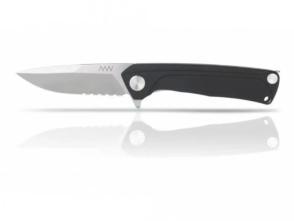 Briceag Militar Z100 Stonewash Serrated Edge G10 Anv Knives Black Doar azi
