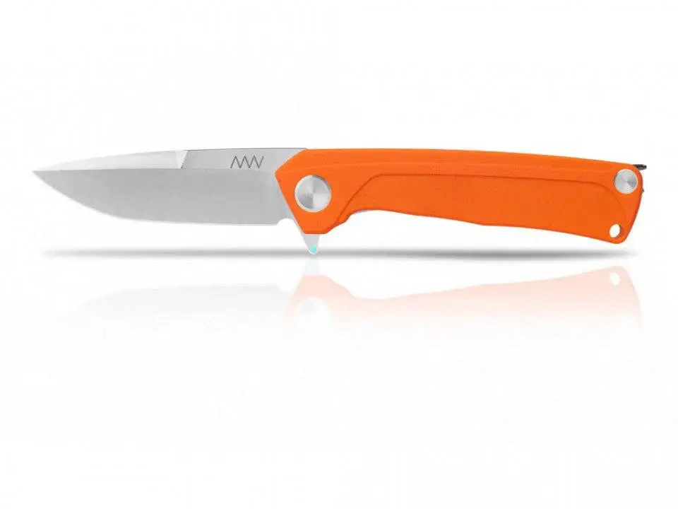 Briceag Militar Z100 Stonewash Plain Edge G10 Anv Knives Orange Plată securizată